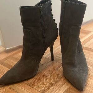 Ivanka Trump Suede, side zip, pearl bootie, never worn